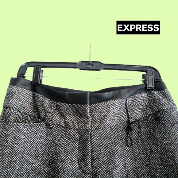 EXPRESS NEW Minimalist EDITOR Herringbone Faux Leather Trim Wide Leg Trouser 6 - Picture 7 of 12